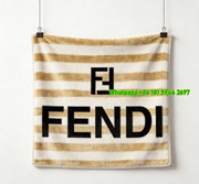 Fendi Gold & White Striped FF Logo Flannel Throw Blanket IMG_9499